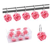 EURDFHY Crochet Rideau Crochets for Rideau de Douche en résine, 12 pièces, Anneaux décoratifs Forme Fleur Rose for Salle Bain, Chambre à Coucher, Salon(Pink)