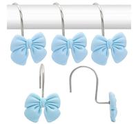 EURDFHY Crochet Rideau Crochets for Rideau de Douche, Jolis Anneaux décoratifs antirouille, avec nœud Rose et Bleu, for Salle Bain, 12 pièces(Blue)