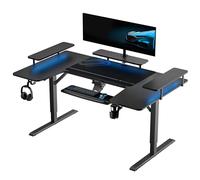 EUREKA ERGONOMIC Bureau Gaming 190x110cm Bureau Assis Debout Électrique Bureau d'angle en Forme U Hauteur Réglable avec Plateau pour Clavier, LED Étagère de Moniteur