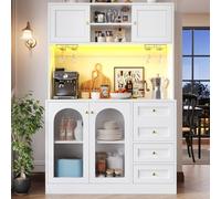 EURHCIO Buffet Haut de Cuisine,Buffet Salle a Manger,Armoire de Salon Moderne,Meuble de Rangemen avec Porte-gobelets et éclairage LED,4 Portes et 3 Tiroirs,120x40x188cm (Blanc-D)