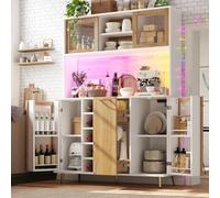 EURHCIO Buffet Haut de Cuisine,Buffet Salle a Manger,Armoire de Salon Moderne,Meuble de Rangemen avec étagères réglables et éclairage LED,avec casier à Bouteilles,120x40x170cm (Marron-G)