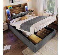 EURHCIO Cadre de Lit Une Place 90x200cm,Lit Coffre Rembourré avec Éclairage LED-Commande Bouton/Appli,Port USB-C,Tête de Rangement,Étagères,pour Enfants Adolescents Adultes(C-Gris)