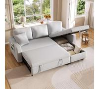 EURHCIO Canapé d'angle Convertible,Canapé Lit Convertible avec Coffre de Rangement et Poches latérales,Design Pliant,3 Places,Forme de L,pour Salon (Gris Clair-Lin -C)