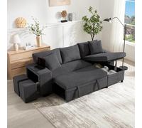EURHCIO Canapé d'angle en L Convertible,3 Places,Canapé Lit Convertible avec Coffre de Rangement et 2 poufs,Port USB et Coussins,Design Pliant,Fauteuil Lounge pour Salon (Gris-Velours côtelé-E)