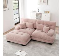 EURHCIO Canapé d'angle Modulable,Canapé 2 Places Salon en Chenille,1 Pouf,avec Coussin et Accoudoirs Rembourrés Circulaires,pour Salon,Bureau et Home Cinéma (Rose, 2places+1pouf)