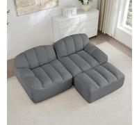 EURHCIO Canapé d'angle modulaire,Canapé 2 Places Salon en Polaire granuleuse,1 Pouf,Mousse Haute densité 32D,Assise Profonde,pour Salon,Bureau (Gris, 2places+1Pouf)