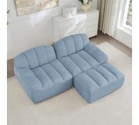EURHCIO Canapé d'angle modulaire,Canapé 2 Places Salon en Polaire granuleuse,1 Pouf,Mousse Haute densité 32D,Assise Profonde,pour Salon,Bureau (Bleu, 2places+1Pouf)