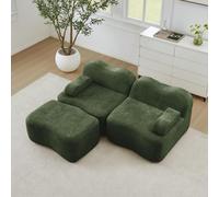 EURHCIO Canapé d'angle modulaire,Canapé 2 Places Salon en Velours,1 Pouf,Mousse Haute densité 32D,Coussins d'accoudoirs Amovibles,pour Salon,Bureau (Vert, 2places+1pouf)