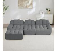 EURHCIO Canapé d'angle modulaire,Canapé 3 Places Salon en Polaire granuleuse,1 Pouf,Mousse Haute densité 32D,Assise Profonde,pour Salon,Bureau (Gris, 3places+1Pouf)