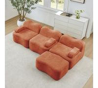 EURHCIO Canapé d'angle modulaire,Canapé 3 Places Salon en Velours,1 Pouf,Mousse Haute densité 32D,Coussins d'accoudoirs Amovibles,pour Salon,Bureau (Orange, 3places+1pouf)