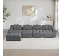 EURHCIO Canapé d'angle modulaire,Canapé 4 Places Salon en Polaire granuleuse,1 Pouf,Mousse Haute densité 32D,Assise Profonde,pour Salon,Bureau (Gris, 4places+1Pouf)