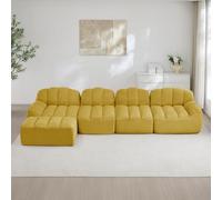 EURHCIO Canapé d'angle modulaire,Canapé 4 Places Salon en Polaire granuleuse,1 Pouf,Mousse Haute densité 32D,Assise Profonde,pour Salon,Bureau (Jaune, 4places+1Pouf)