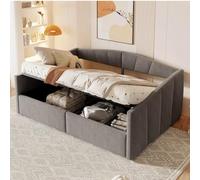 EURHCIO Canape Lit 2 Personnes 140x200cm,Lit Coffre 140x200 Rembourré avec Stockage Hydraulique,Sommier à Lattes Solide,pour Enfants Adolescents Adultes(B-Gris, 140x200)