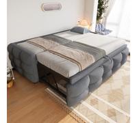EURHCIO Canapé Lit 90/180x190cm Convertible,Cadre de Lit 2 Personnes Rembourré avec lit Gigogne 90x190,Sommier à Lattes Robuste, Tissu Teddy Confortable,pour Adolescents Adultes (A-Gris, 90/180x190)