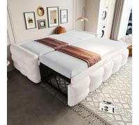 EURHCIO Canapé Lit 90/180x190cm Convertible,Cadre de Lit 2 Personnes Rembourré avec lit Gigogne 90x190,Sommier à Lattes Robuste, Tissu Teddy Confortable,pour Adolescents Adultes (A-Beige, 90/180x190)