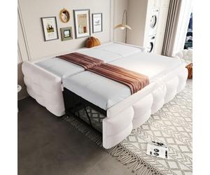 EURHCIO Canapé Lit 90/180x190cm Convertible,Cadre de Lit 2 Personnes Rembourré avec lit Gigogne 90x190,Sommier à Lattes Robuste, Tissu Teddy Confortable,pour Adolescents Adultes (A-Beige, 90/180x190)