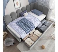 EURHCIO Lit 90x190cm,Canapé Lit en Velours avec 2 Tiroirs Rangement,Sommier à Lattes,pour Enfant Adolescent (Gris, 90x190-A)