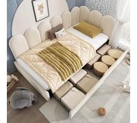 EURHCIO Lit 90x200cm,Canapé Lit en Velours avec 2 Tiroirs Rangement,Sommier à Lattes,pour Enfant Adolescent (Beige, 90x200-A)