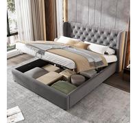 EURHCIO Lit Coffre 140x190cm,Lit Adulte avec Espace de Rangement,Tête de Capitonné,Sommier à Lattes,Tissu de Velours,sans Matelas (Gris, 140x190)