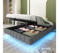 EURHCIO Lit Coffre 140x200cm Rembourré sans Tête de lit,Cadre de Lit 2 Personnes avec Effet Flottant,éclairage LED,Rangement Hydraulique,pour Adulte Adolescents (Gris, 140x200)
