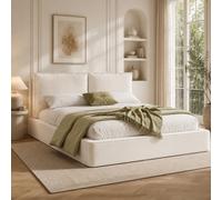 EURHCIO Lit Double 180x200cm,Lit Adulte avec Tête de Capitonné,Sommier à Lattes,Housse de lit est Amovible et Lavable,Tissu de Chenille,sans Matelas (Beige-A1-Chenille-180)