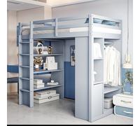 EURHCIO Lit Mezzanine 1 Place,Lit Mezzanine Enfant 90x200 avec Chariot de Rangement Amovible,Penderie,Haute Barrière de lit,étagère,pour Enfants Adolescents (Gris)