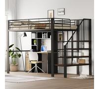 EURHCIO Lit Mezzanine 2 Places 140x200cm,Lit Mezzanine Enfant avec Grand Escalier de Rangement,Barrière Haute,Sommier à Lattes Solide,pour Enfants Adolescents Adultes(Blanc 1, 140x200)