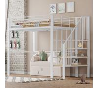 EURHCIO Lit Mezzanine 2 Places 140x200cm,Lit Mezzanine Enfant avec Grand Escalier de Rangement,Barrière Haute,Sommier à Lattes Solide,pour Enfants Adolescents Adultes(Noir 1, 140x200)