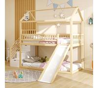 EURHCIO Lit Mezzanine Enfant 1 Place avec Toboggan,échelle de Rangement,Haute Barrière de lit,Lit Cabane Enfant 90x200 avec Sommier à Lattes,pour Enfants Adolescents (Naturel)