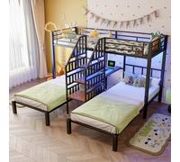 EURHCIO Lit Superposé 3 Places 90x200cm à Éclairage LED,Port USB(Noir) | Bureau,Échelle de Rangement,Barrières Surélevées,Sommier à Lattes Robuste,pour Garçons Filles