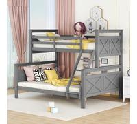 EURHCIO Lit Superposé 3 Places Convertible en 2 Lits,Lit Superposé Enfant 90x200 et 140x200 avec Barrière de lit Haute,Échelle Inclinée,Sommier à Lattes,pour Enfants Ados (Gris)