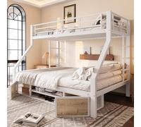 EURHCIO Lit Superposé Enfant 90/140x200cm,Lit Superposé 3 Places avec Armoire à Chaussures,Boîte de Rangement,Haute Barrière,Deux Escaliers,pour Enfants Ados(B-Blanc, 90/140x200)