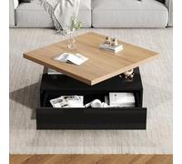 EURHCIO Table Basse Salon Carrée Pivotante 70x70x36cm,Table D'appoint,Meuble Bas Rangement avec Grand Tiroir,Plateau Robuste,pour Bout de Canape,Salon,Appartements,Bureau(A-Noir, B)