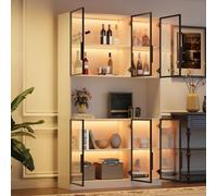 EURHCIO Vitrine Verre 120x34x200cm,Bibliothèque,Meuble de Rangement,Buffet Salle a Manger avec Éclairage LED Réglable,4 Armoires,Étagères Ouvertes,6 Portes Vitrées,pour Salon Bureau(1, D-Blanc)