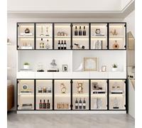 EURHCIO Vitrine Verre 240x36x200cm,Bibliothèque,Meuble de Rangement,Buffet Salon avec éclairage LED Réglables,6 Tiroir,12 Portes Vitrées,pour Bureau,Salon(2, C-Blanc)