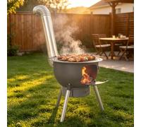 EurHomePlus Poêle à bois de camping portable 48 x 52 cm | 3 anneaux pour wok, grille de barbecue, plateau à cendres, cheminée, plus de 150 kg, acier de 1,2 mm, portable, noir