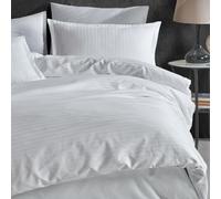 EURO DECO Parure de Lit en Satin à Rayures 3 Pièces - Housse de Couette 140x200 cm + 1 Drap Plat + 1 Taies d'oreiller 65x65 cm - Soyeux Parure de Lit Blanc Adultes 1 Personne
