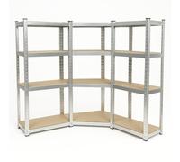 EURO VANADIUM Étagère d'angle charges lourdes, Acier galvanisé, 4 niveaux | Étagère d'angle en acier galvanisé et MDF, 4 niveaux supportant 130 kg par étagère (1560 kg au total), profondeur 30 cm