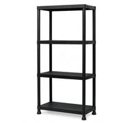 Euro Vanadium Étagère Plastique Multi-Niveaux Noire, Rangement Atelier | Etagere plastique 4 niveaux en polypropylene noir pour atelier et cave, 62 x 30 x 131 cm, charge maximale totale de 100 kg