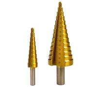 EURO VANADIUM Forets coniques étagés Lot de 2 - Acier rapide Titanium | Lot de 2 forets coniques étagés en acier rapide traité titane : foret 4-30 mm (pas 2 mm) et foret 4-12 mm (pas 1 mm)