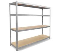 EURO VANADIUM Rack étagère de Rangement Charges Lourdes Garage Atelier | Étagère métallique 4 niveaux en acier galvanisé et MDF, capacité totale 1400 kg (350 kg par plateau), dimensions