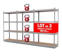 EURO VANADIUM Triple Étagère de Rangement Garage 210x160 cm | Montage facile, 4 niveaux, Acier galvanisé, Plateaux MDF, 960 kg max, Fixable au mur, 30 cm