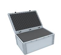 Eurobox 600 x 400 x 235 avec mousse alvéolée, couvercle à charnières, rembourrage