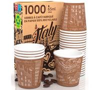 Eurocali 1000 Gobelets en Papier pour Café 65ml Italie Marron - Gobelets Écologiques Biodégradables à Usage Unique Petits pour Emporter - Boissons Chaudes