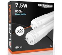 Eurocali 2x Tubes LED 60cm G13 T8 7.5W Professionnel Haute Efficacité Garantie 5 Ans 850 lumens - Lumière Blanc Froid 6500K - Faisceau Lumineux 160° - Remplacement Néon