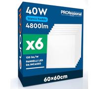 Eurocali 6 Dalles LED 60x60 40W Carrés à Encastrer 4800 Lumens - Lumière Froide 6500K - Plafonnier de Bureau Haute Luminosité 120 lm/W Lampe de Plafond pour Faux Plafonds Modulaires