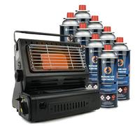Eurocatch Chauffage à gaz - Incl. 8 cartouches de gaz - Chauffage - Chauffage de terrasse - Réglable - Portable