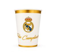 EuroFiestas, Gobelets Real Madrid En Papier, 8 Pièces, Décoration Anniversaire Football, Vaisselle Jetable Pour Fête Enfant, Table De Fête Supporter (Or)