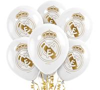 Eurofiestas Lot de 6 ballons pour anniversaire du Real Madrid avec motif doré - Décoration de fête à thème football, ballons pour célébrations, événements et anniversaires Madridistes