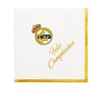 EuroFiestas, Serviettes Real Madrid En Papier, 12 Pièces 16,5 x 16,5 cm, Décoration Anniversaire Football Et Vaisselle Jetable Pour Fête Enfant, Table De Supporter (Or)